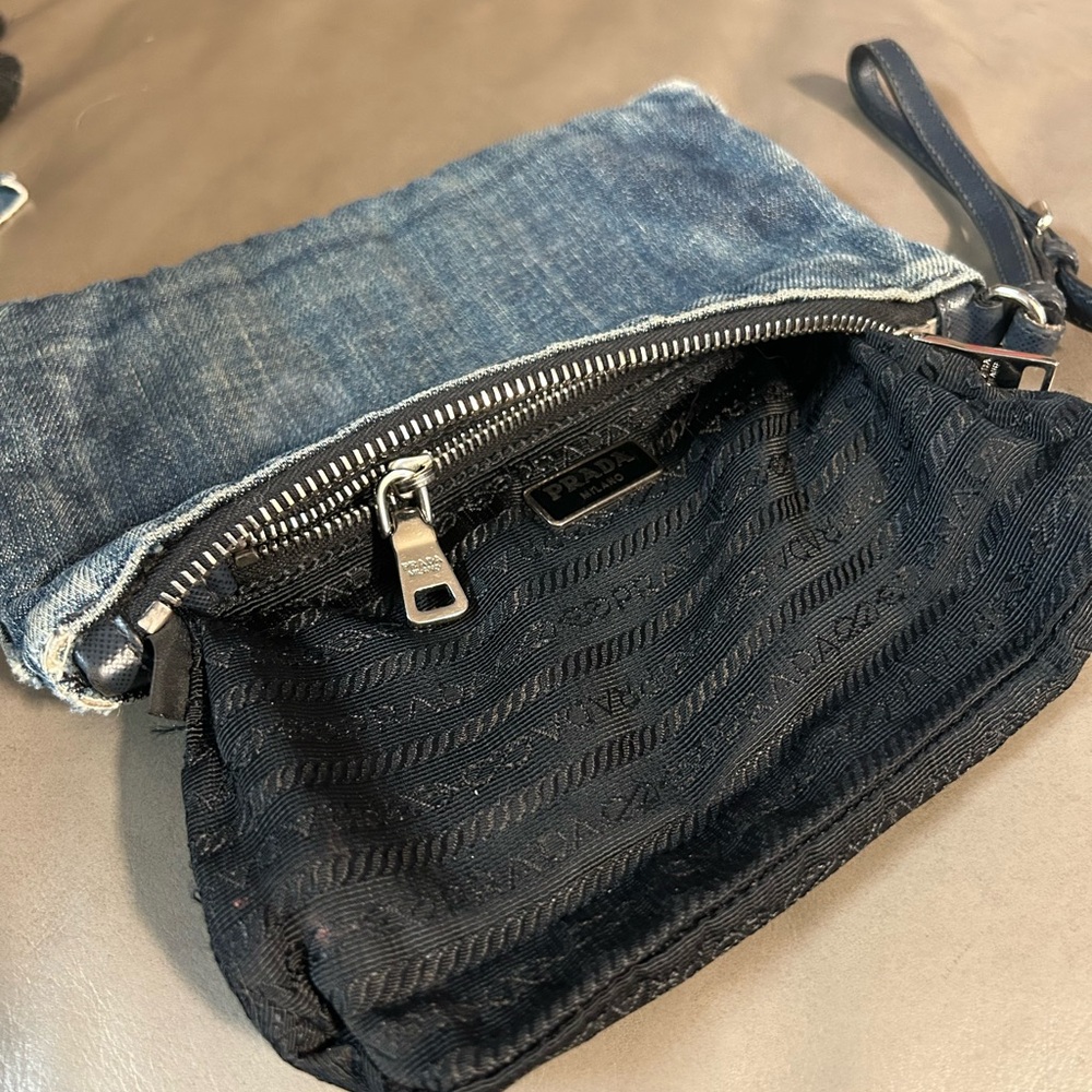 💥SOLD💥 PRADA Denim Borchie Wristlet Pouch Bag Authentic with COA cards receipt - Picture 15 of 17